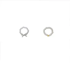 Ensemble de bagues nœud papillon perle douce, bijoux élastiques tendance pour femmes.