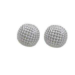 Silver textured ball stud earrings, chic minimalist button design for daily wear.