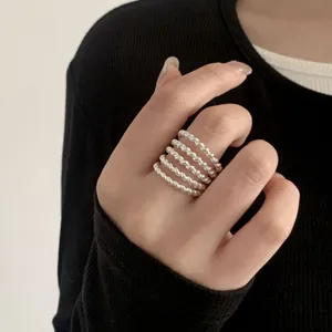 Fashion Multilayer Line Copper Open Ring Adjustable Geometric Rhinestone Pearl Ring For Women Party Casual Daily Jewelry Gift
