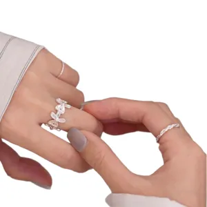 Süßer Blumen Kleeblatt Silber Ring für Damen Mode verstellbar offener Finger Schmuck