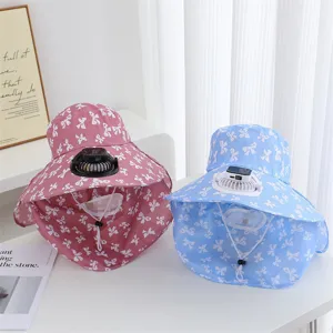 Chapeau de soleil pour femme avec ventilateur solaire, anti-UV casquette de jardin.