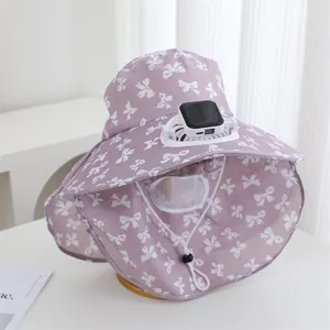 Chapeau de soleil avec ventilateur solaire protection UV agriculture plein air violet nœud
