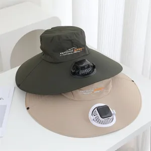Chapeau de soleil ventilateur solaire d'été large bord travail extérieur seau casquette