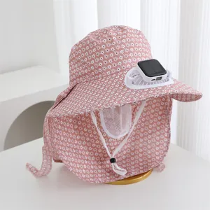 Chapeau de soleil pour femme avec ventilateur solaire, large bord et protège-nuque été.