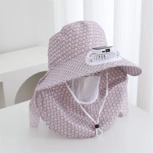 Chapeau de soleil multifonctionnel pour femmes avec masque facial et ventilateur solaire.