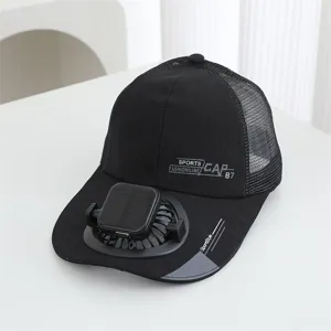Summer solar charging fan baseball cap outdoor sun protection mesh hat details view