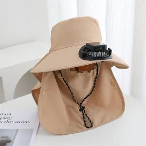 Summer solar charging fan sun hat outdoor large brim fishing sunshade shawl anti-uv cap detail view