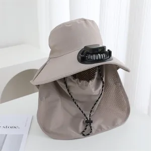 Summer solar powered fan sun hat outdoor fishing UV protection cap with neck flap for women