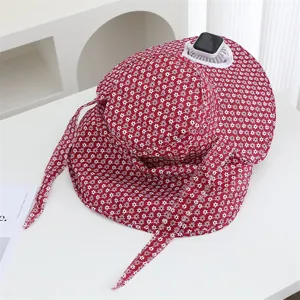 Chapeau de soleil femme avec ventilateur solaire anti-UV extérieur anti-moustique casquette détail