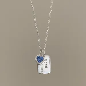 Sweet blue heart necklace for women minimalist tag letter versatile clavicle chain jewelry