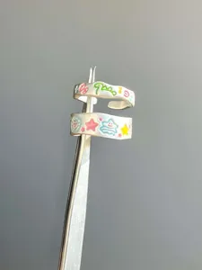Cute painted graffiti open ring with cartoon bear and star motifs for women daily wear.