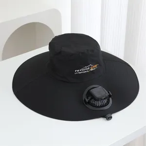 Chapeau de soleil ventilateur solaire large bord anti-uv bob ete randonnee peche