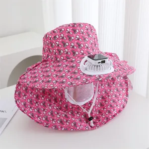 Chapeau de soleil avec ventilateur solaire pour femme protection UV vue detail