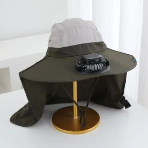 Outdoor sun protection hat with solar fan, UV protection neck flap for summer hiking fishing.