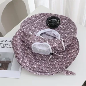 Chapeau de soleil femme avec ventilateur intégré et protège-nuque casquette florale