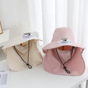 Outdoor Sun Hat With Fan Wide Brim Breathable Neck Cover Solar Cooling Bucket Hat For Fishing Beach Hiking Unisex Accessories