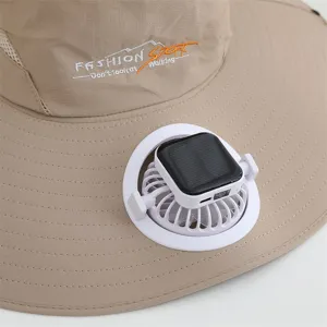 Chapeau de soleil avec ventilateur solaire et large bord, casquette d'été extérieure.