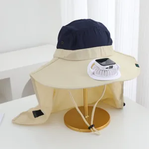 Solar fan sun hat with neck flap, UV protection outdoor hiking fishing cap for summer.
