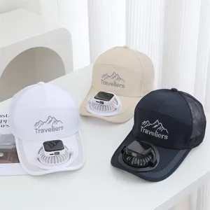 Summer Unisex Breathable Mesh Baseball Cap Outdoor Sun Protection Cooling Fan Hat Adjusted Letter Patch Snapback Trucker Hat For Hiking Fishing Running