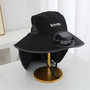Chapeau de soleil avec ventilateur solaire, bob anti-UV pour pêche en plein air et randonnée.