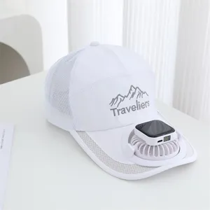 Rechargeable USB fan baseball cap with breathable mesh for outdoor sports summer sun protection.