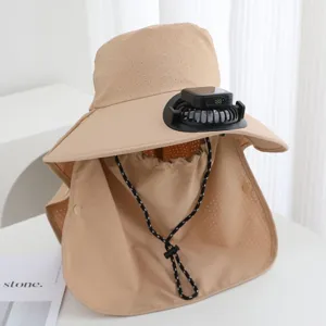 Sun protection bucket hat with solar fan outdoor fishing camping summer beach anti UV cap