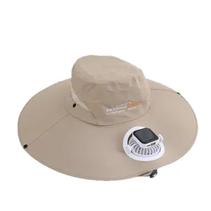 Chapeau de soleil d'été avec ventilateur solaire large bord chapeau de pêcheur kaki