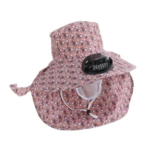 Chapeau de soleil à fleurs avec ventilateur solaire et protège-nuque anti-UV d'été
