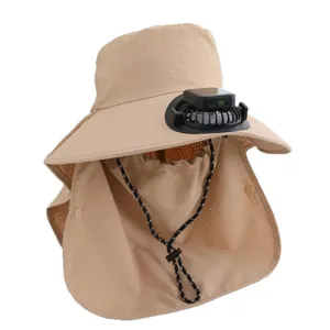 Solar powered fan sun hat for outdoor fishing beach summer sun protection neck flap