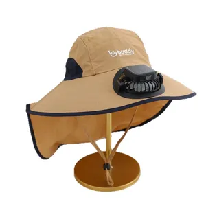 Chapeau de soleil avec ventilateur solaire été protection UV camping pêche bob kaki