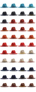 Breitkrempige Woll-Fedora-Jazzhüte mit Gürtel, in vielen satten Farben für Damen erhältlich.