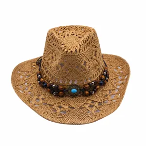 Detailed dimension view of the hollowed straw cowboy hat, showing circumference and brim.