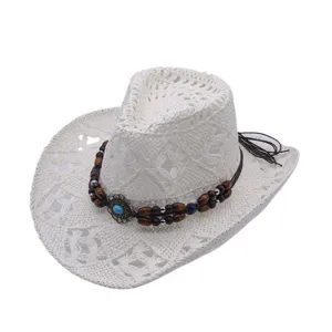 Hollow western cowboy straw hat for men and women summer outdoor sun protection vacation sun hat