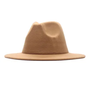 Klassischer kamelfarbener Woll Fedora Hut für Damen und Herren, stilvoller Winter Sonnenhut.