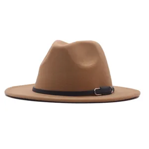 Klassischer Wollfilz Fedora Hut mit schwarzem Gürtel, Vintage Retro Cowboyhut für Damen.