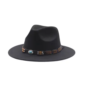 Cappello da cowboy occidentale in feltro nero con fascia in pelle di perle etniche