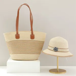 Straw Tote Bag And Sun Hat Set Large Capacity Beach Vacation Straw Bag Variant Style
