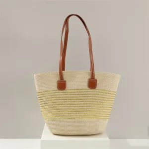 Υφαντή τσάντα ψάθινη shopper για γυναίκες μεγάλη χωρητικότητα τσάντα παραλίας καλοκαιρινή