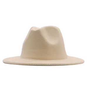Beiger Wollfilz Fedora Hut fur Damen und Herren, klassischer eleganter Jazzhut neu.