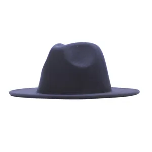 Klassischer dunkelblauer Wollfilz Fedora Hut, eleganter Krempen Jazzhut für Damen und Herren.