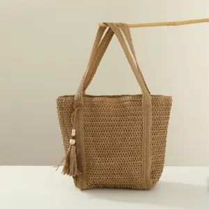 Casual ψάθινη τσάντα shopper για γυναίκες, μεγάλης χωρητικότητας τσάντα παραλίας.