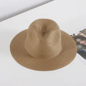 Damen geflochtener Stroh Sonnenhut grosse Krempe Strand Urlaub faltbarer Fischerhut Sommer