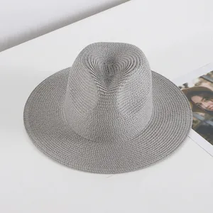 Grauer Strohhut für Damen, breite Krempe Sonnenschutz Strand Urlaub faltbare Mode Sonnenhut.