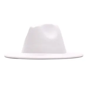 Weisser Woll Fedora Hut klassischer Krempe Jazzhut Winter warme Retro Cowboykappe Mode