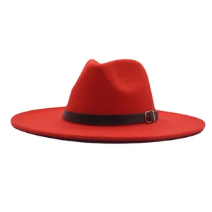 Britischer Stil Fedora Hut Breite Krempe Wollfilz Jazz Hut Für Herren Damen Mode Outdoor Fedora Hut Mit Lederband