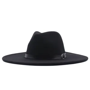 Chapeau fedora en feutre de laine large bord homme femme, chapeau de jazz noir hiver.