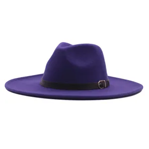 Lila Wolle Fedora Hut für Damen Herren breite Krempe Jazz Kappe stilvolle Outdoormode