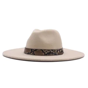 Breiter Wollfilz Fedora Hut mit Schlangenhaut Gürtel, stilvoller Unisex Filzhut 10cm
