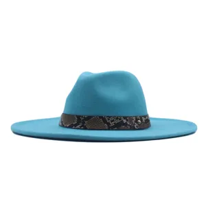 Türkisfarbener Filzhut Fedora mit Schlangenmuster Band, breite Krempe Unisex Jazzhut.