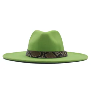 Grüner Filzhut Fedora mit Schlangenmuster Gürtel breite Krempe stilvoller Jazzhut Unisex